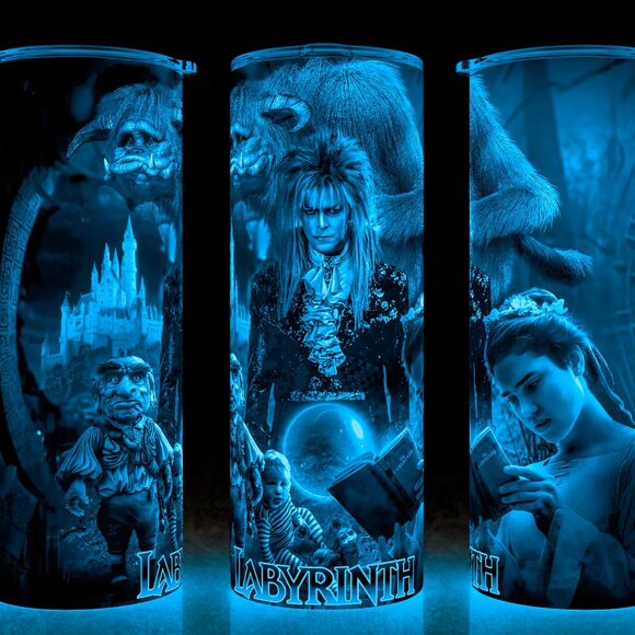 Glow in Dark  The Labyrinth 80s Classic Movie Jareth and Sarah in Forest Tumbler - Picture 1 of 4
